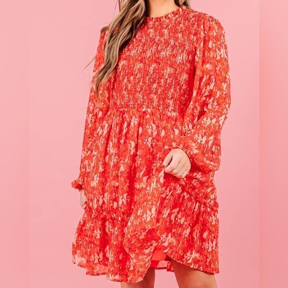 CHICSOUL JOY DRESS, ABSTRACT PRINT ORANGE WOMENS SIZE 3X